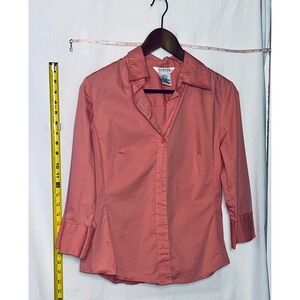 George Stretch Coral‎ Pink Button Up Shirt 3/4 Sleeve Womens Medium